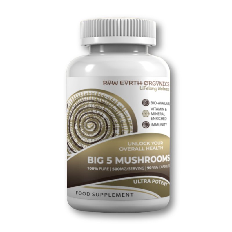 Raw Earth Organics Big 5 Mushrooms 90 capsules
